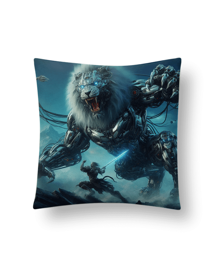 Coussin suédine Combat cyber lion par Fantasymaniac