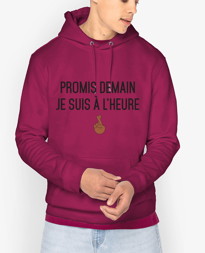 Hoodie Promis demain je suis à l'heure - black version Par tunetoo