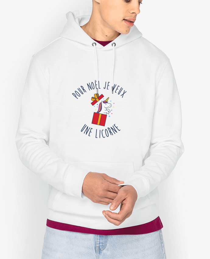 Sweat capuche unisexe Bio Noël - Je veux une licorne Par tunetoo