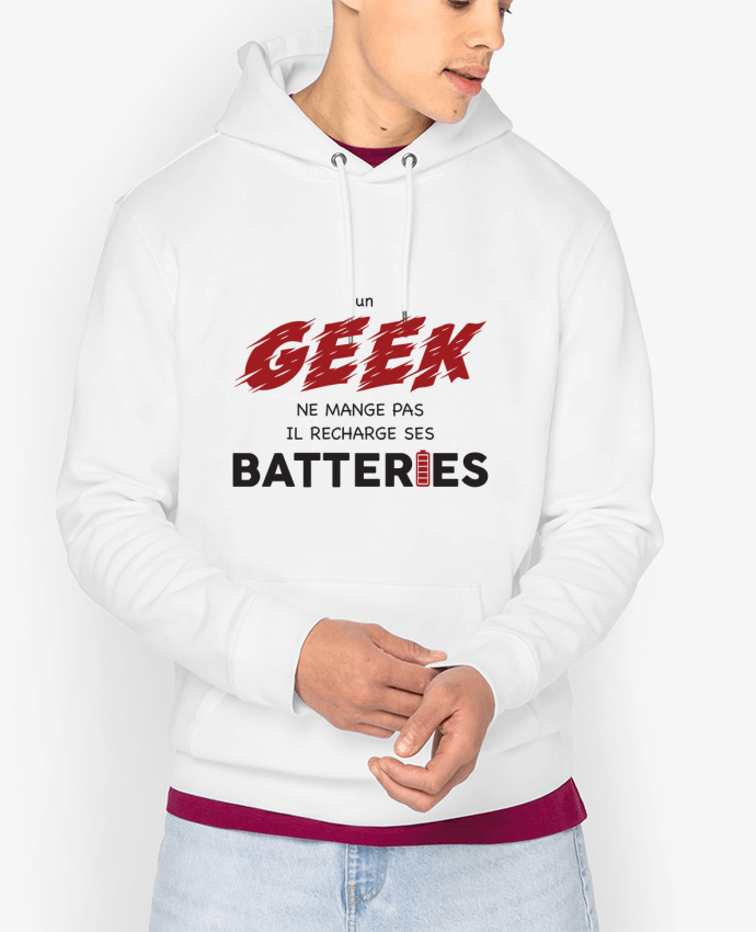 Hoodie Un geek ne mange pas, il recharge ses batteries Par tunetoo