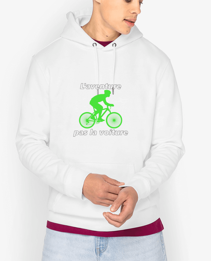 Hoodie L'aventure pas la voiture avec vélo vert Par LV-CREATOR