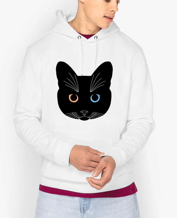 Hoodie Chat tête noir yeux orange bleu Par Finger L