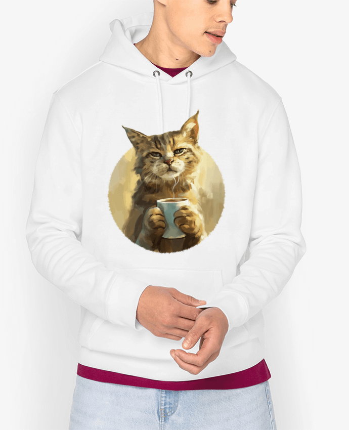 Hoodie Illustration de Chat avec sa tasse de café Par KronoArt