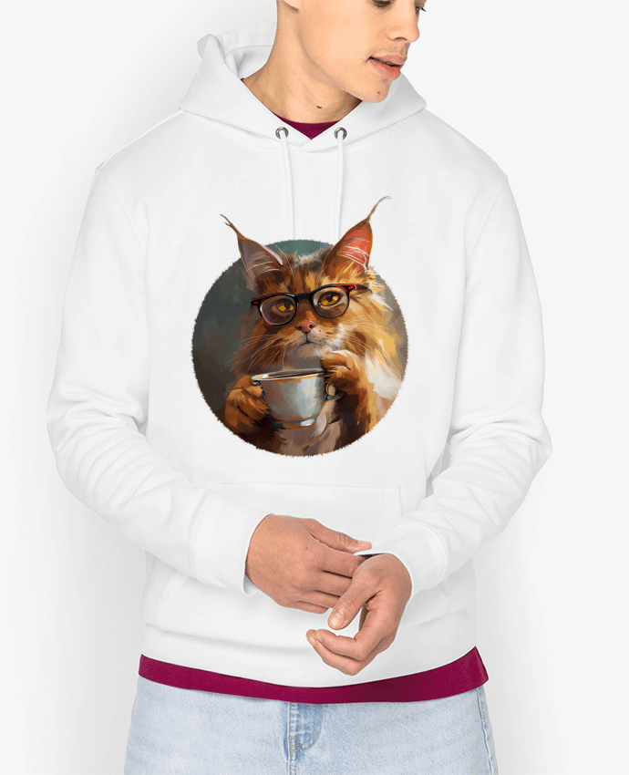 Hoodie Illustration de Chat avec sa tasse de café Par KronoArt