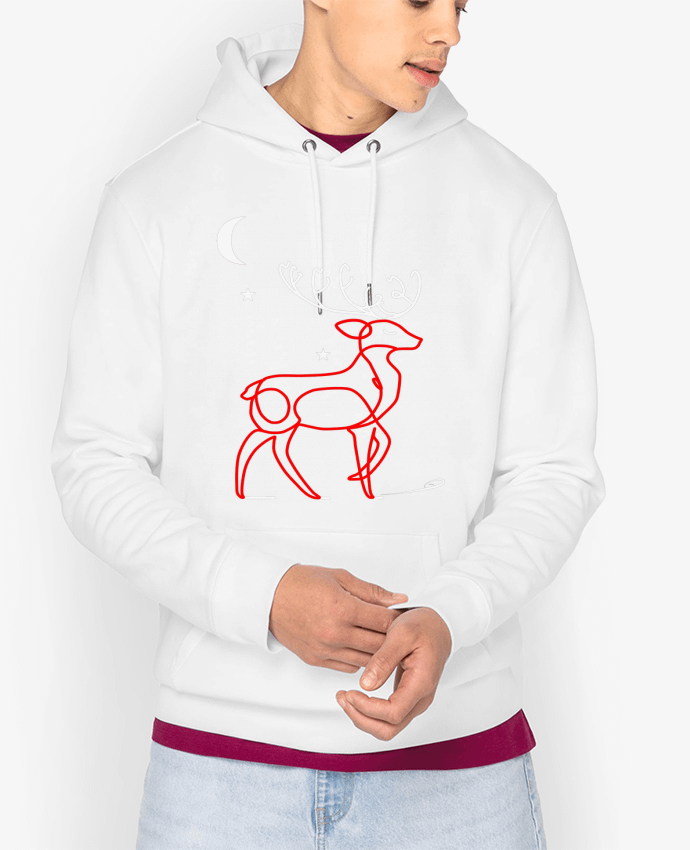 Hoodie Renne  nocturne, rouge et blanc, Noël, étoiles -Design- Illustration Féérique et Élégante Par