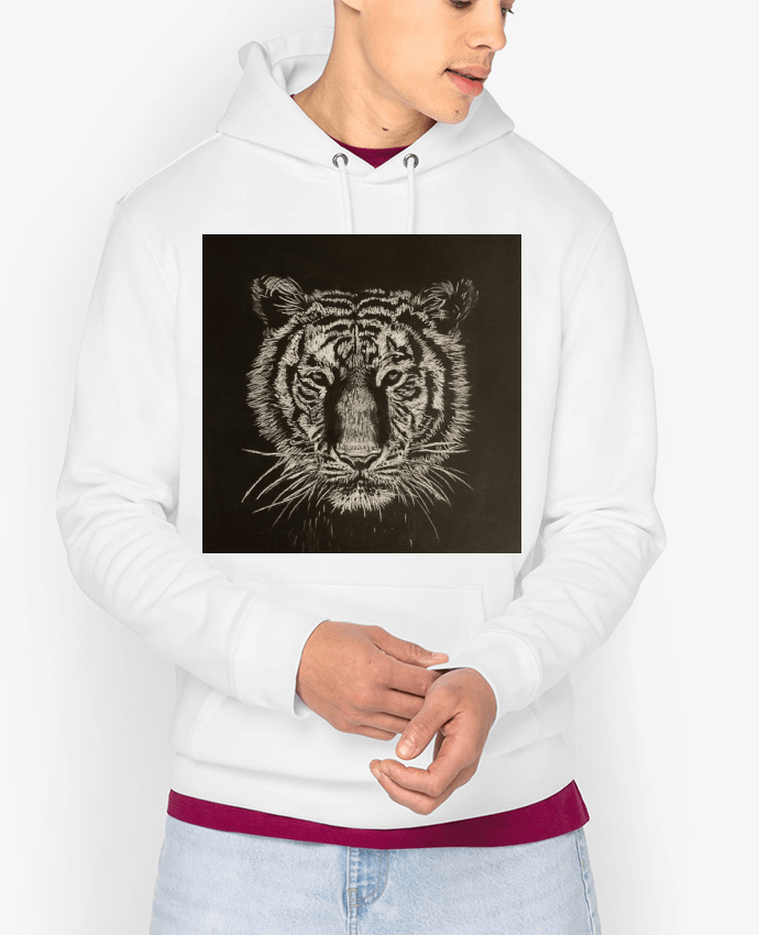 Hoodie Tigre à la craie carrée blanche Par Eclat animalier