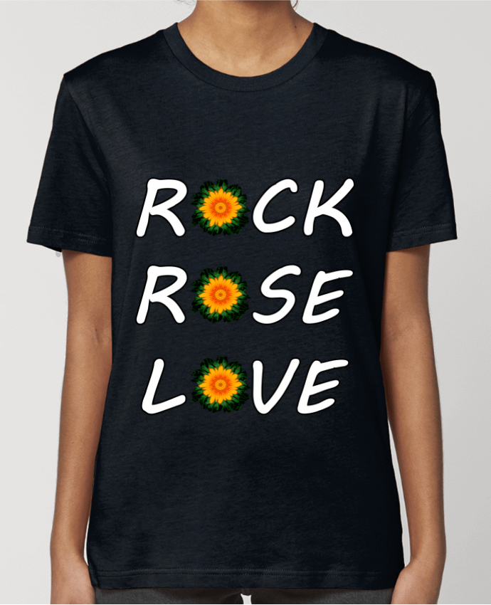 T-shirt Femme Rock, Rose, Love avec fleurs Oranges et Vertes par LV-CREATOR