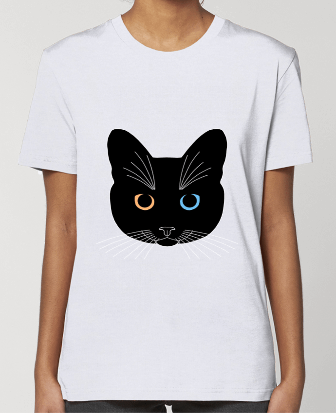 T-shirt Femme Chat tête noir yeux orange bleu par Finger L