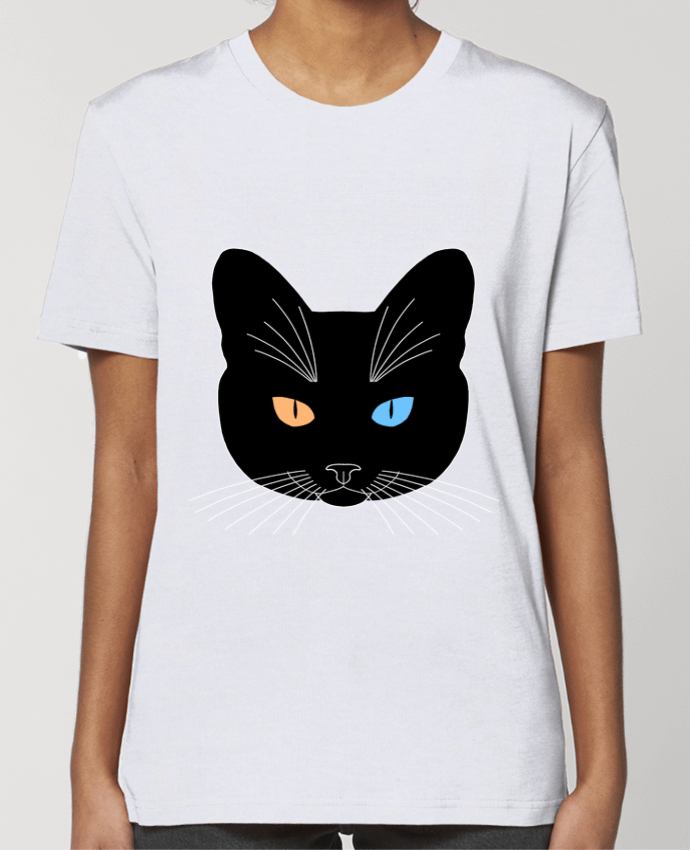 T-shirt Femme Chat tête noir yeux orange bleu par Finger L