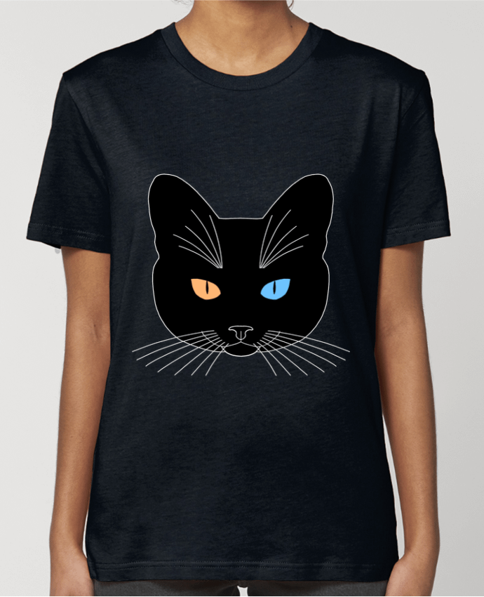 T-shirt Femme Chat tête noir yeux orange bleu par Finger L