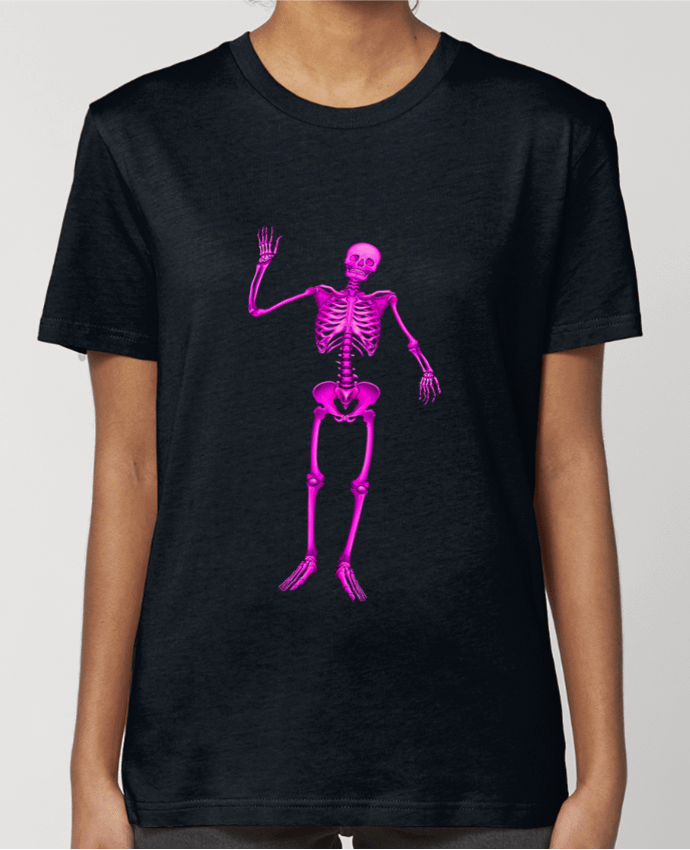 T-shirt Femme Squelette violet salut sur fond noir par                               