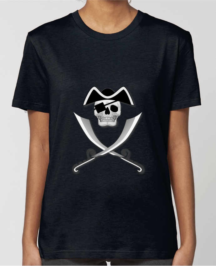 T-shirt Femme Pirate blanc, crâne, tête de mort, avec sabre spécial Haloween par                    