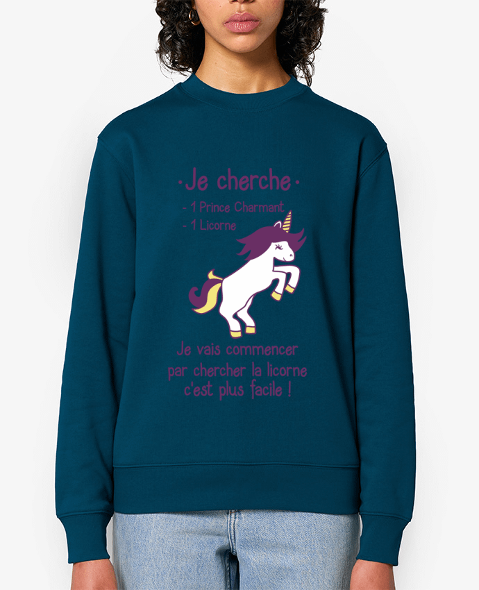 Sweat-shirt Je cherche un prince charmant et une licorne Par Benichan