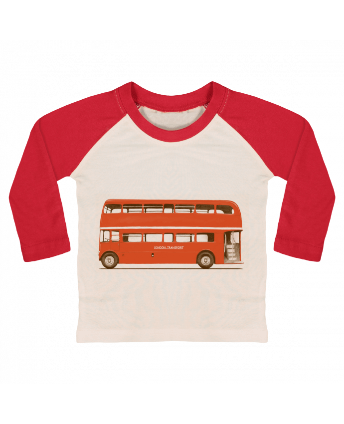 T-shirt baby Baseball long sleeve Red London Bus by Florent Bodart