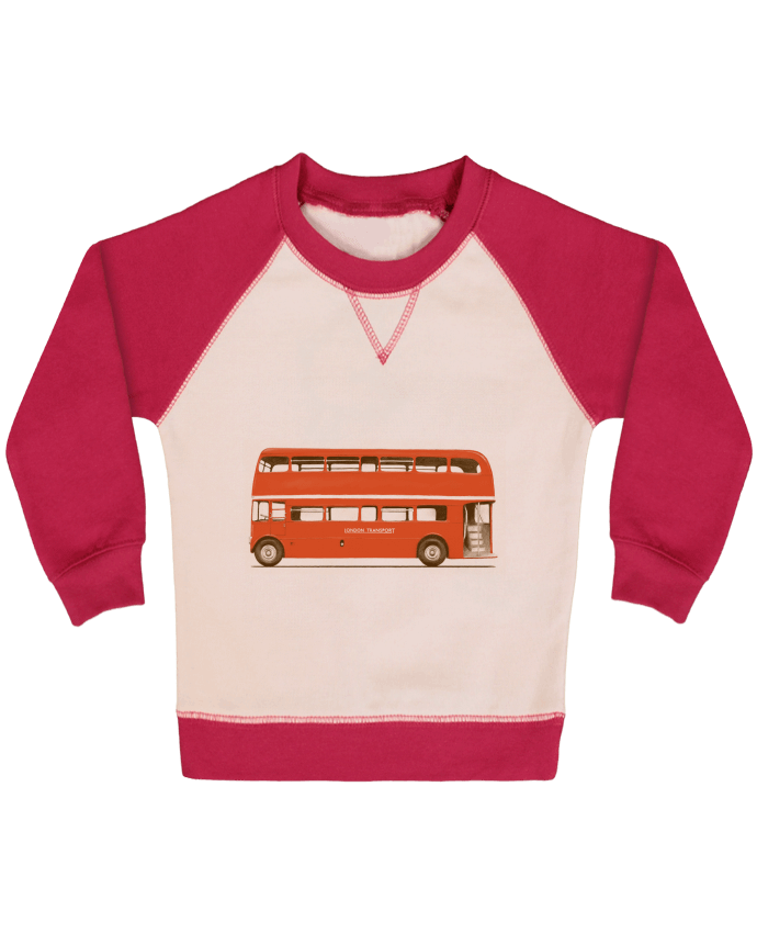 Sweatshirt Baby crew-neck sleeves contrast raglan Red London Bus by Florent Bodart