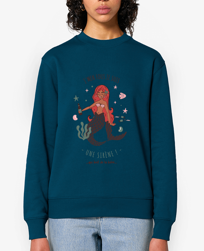 Sweat-shirt Je m'en fous je suis une sirène qui boit de la bière Par La boutique de Laura
