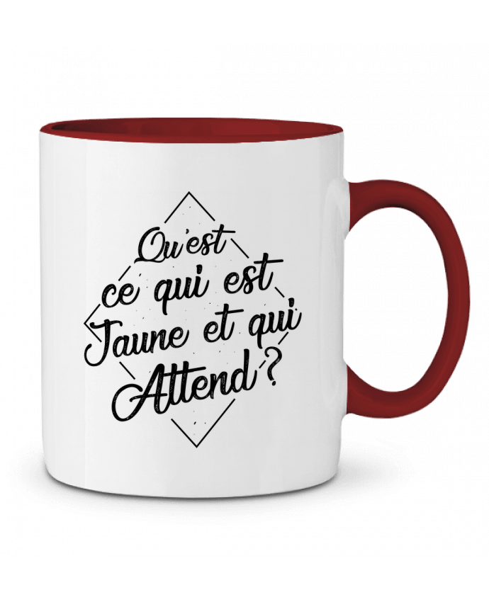 Mug bicolore Qu'est ce qui est jaune et qui attend ? tunetoo