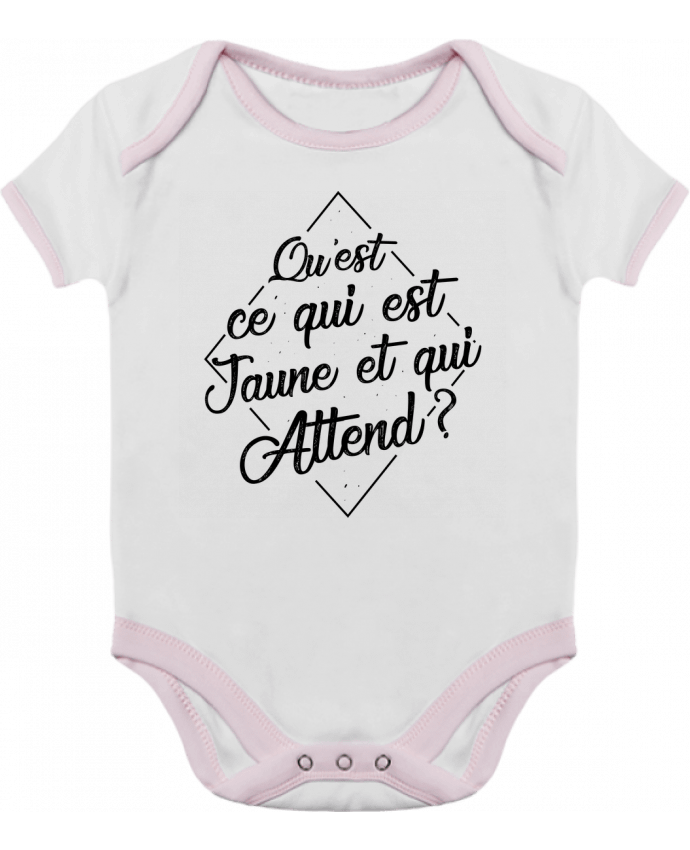 Body bébé manches contrastées Qu'est ce qui est jaune et qui attend ? par tunetoo