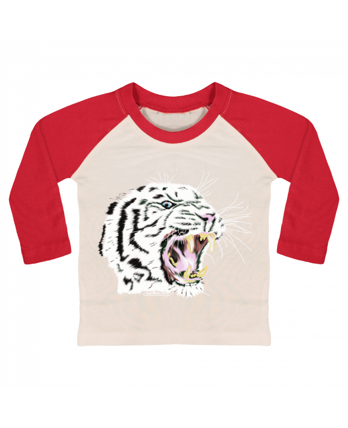 T-shirt baby Baseball long sleeve Tigre blanc rugissant by Cameleon