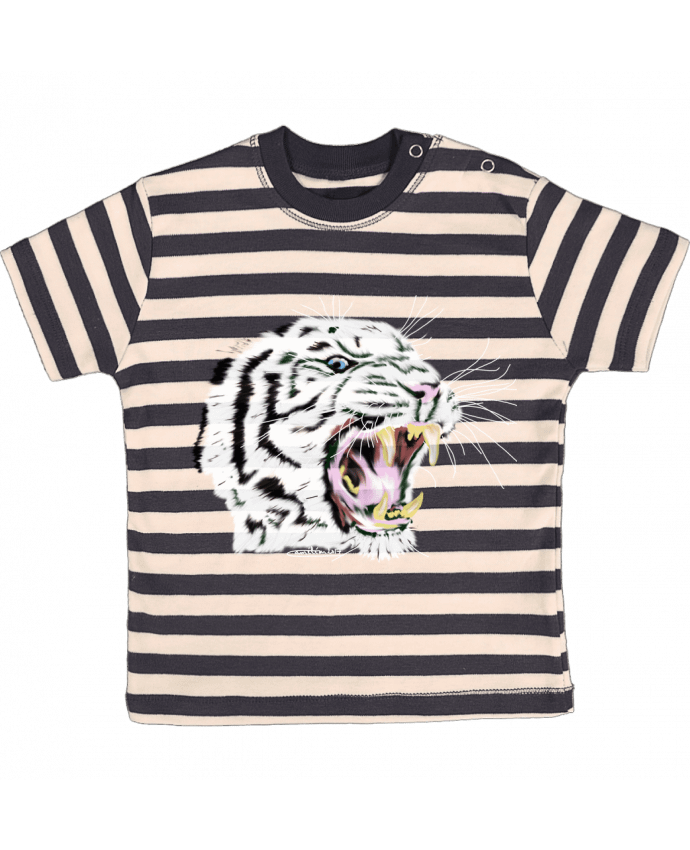 T-shirt baby with stripes Tigre blanc rugissant by Cameleon