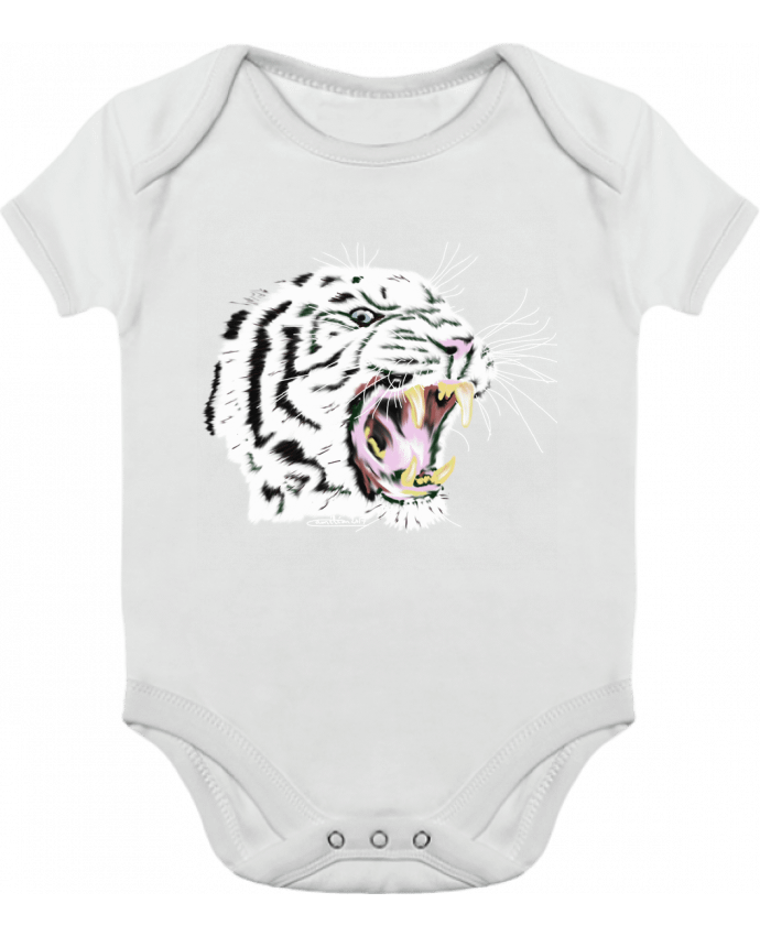 Body bébé manches contrastées Tigre blanc rugissant par Cameleon
