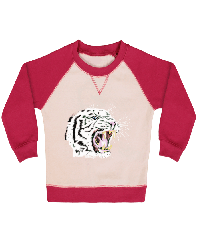 Sweatshirt Baby crew-neck sleeves contrast raglan Tigre blanc rugissant by Cameleon