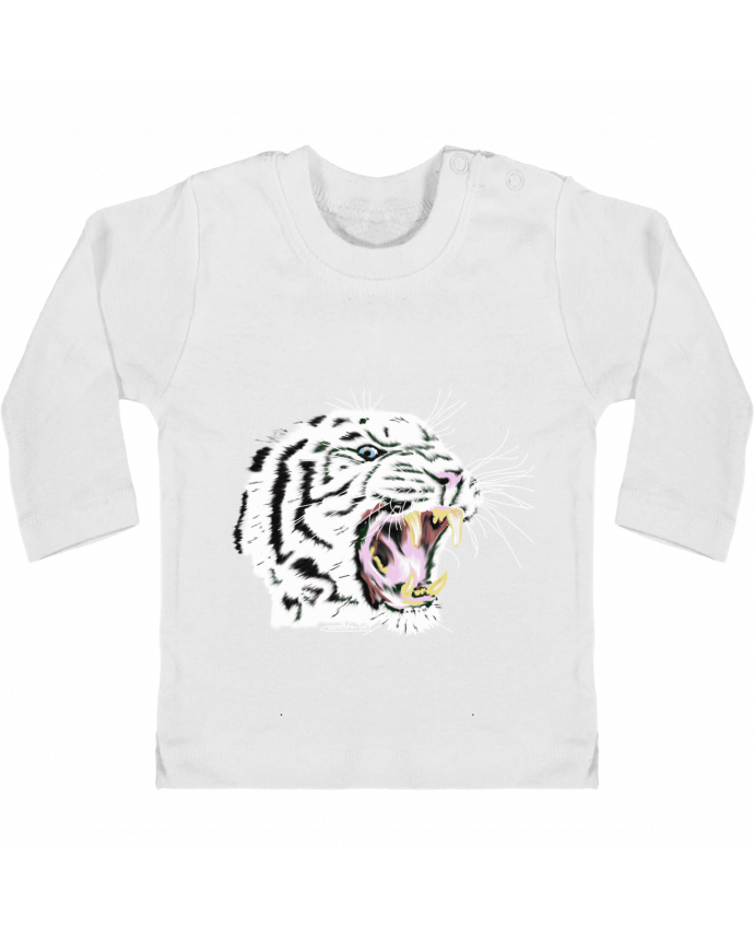 Baby T-shirt with press-studs long sleeve Tigre blanc rugissant manches longues du designer Cameleon
