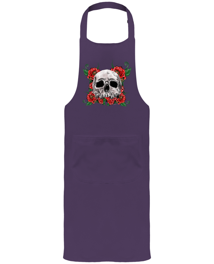 Garden or Sommelier Apron with Pocket skull and roses by Cameleon