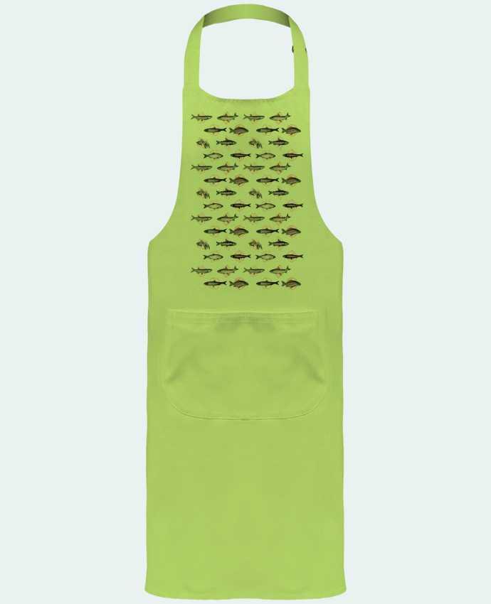 Garden or Sommelier Apron with Pocket Fishes in geometrics by Florent Bodart