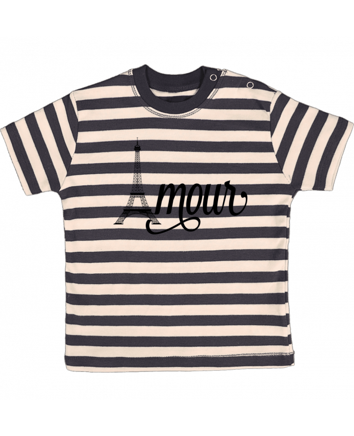 T-shirt baby with stripes Amour Tour Eiffel - Paris by justsayin