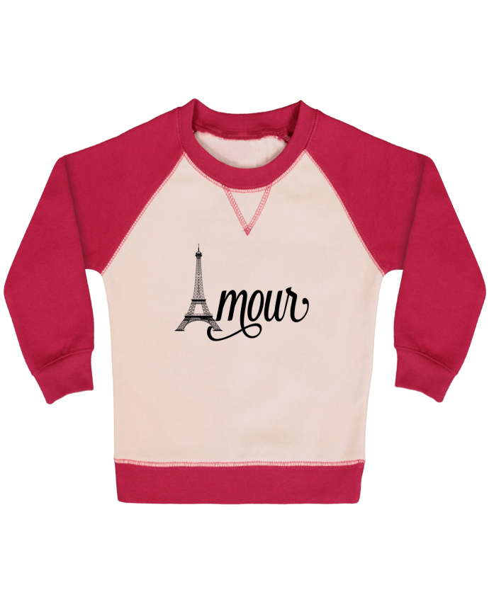 Sweatshirt Baby crew-neck sleeves contrast raglan Amour Tour Eiffel - Paris by justsayin