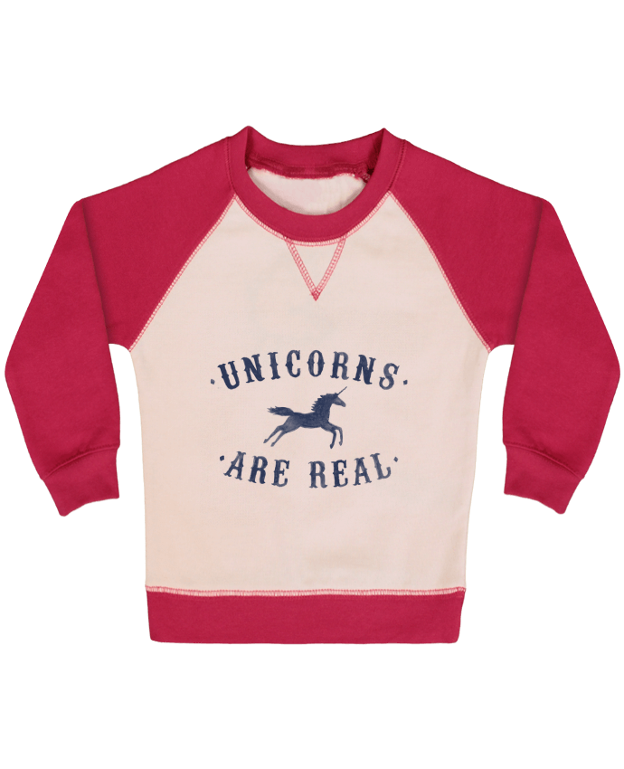 Sweatshirt Baby crew-neck sleeves contrast raglan Unicorns are real by Florent Bodart