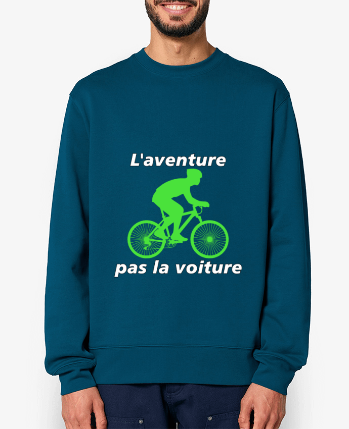 Sweat-shirt L'aventure pas la voiture avec vélo vert Par LV-CREATOR