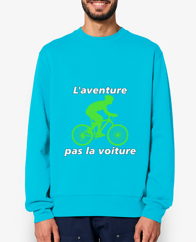 Sweat-shirt L'aventure pas la voiture avec vélo vert Par LV-CREATOR