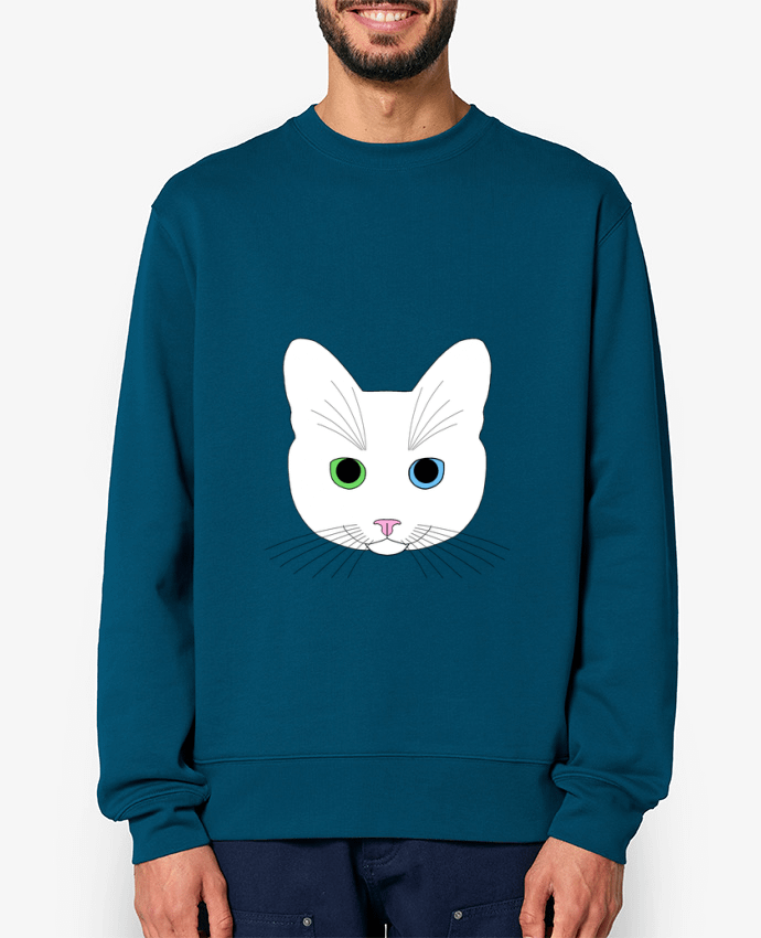 Sweat-shirt Chat blanc yeux vert bleu Par Finger L