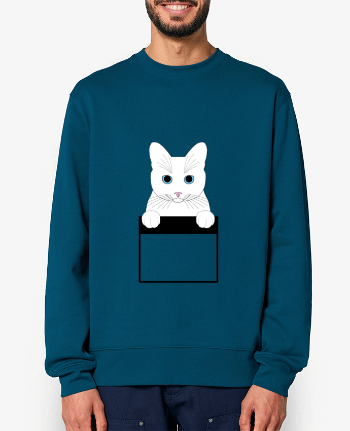 Sweat-shirt Chat blanc yeux bleu poche Par Finger L