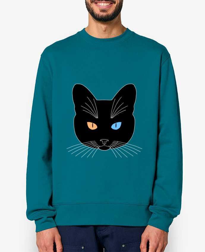 Sweat-shirt Chat tête noir yeux orange bleu Par Finger L