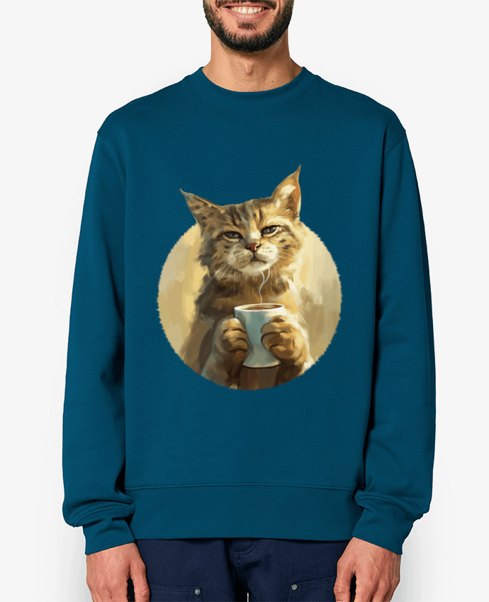 Sweat-shirt Illustration de Chat avec sa tasse de café Par KronoArt