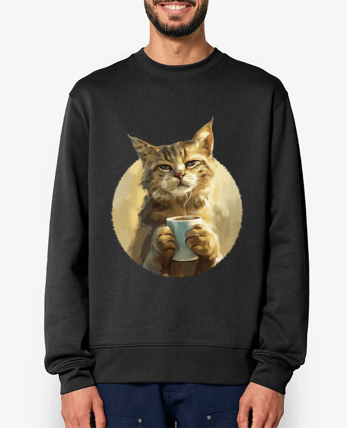 Sweat-shirt Illustration de Chat avec sa tasse de café Par KronoArt