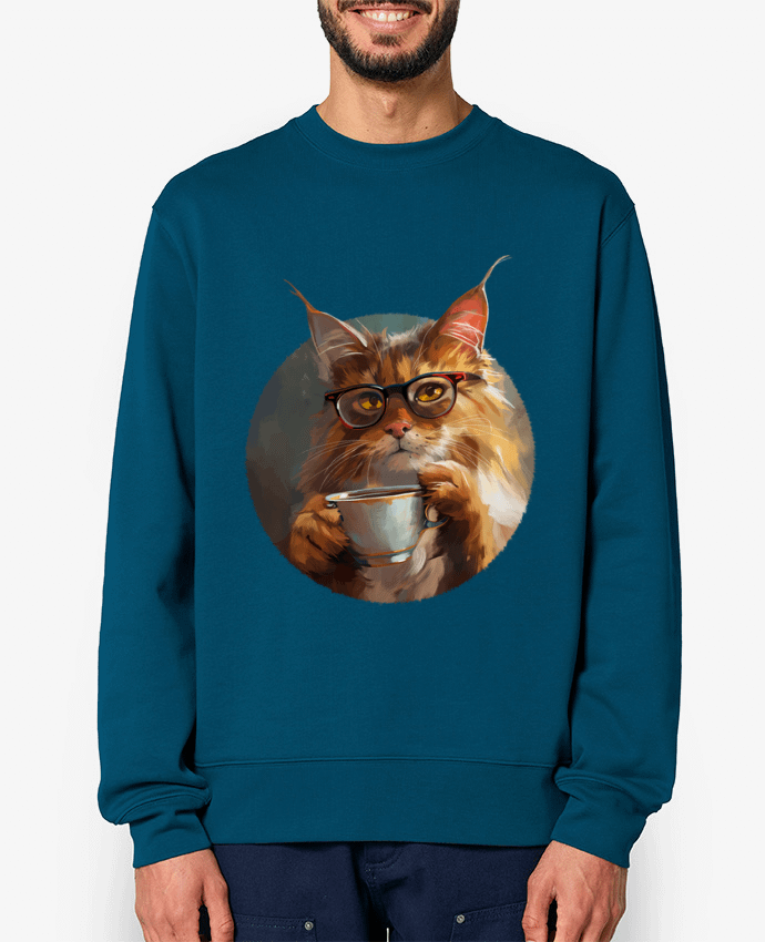 Sweat-shirt Illustration de Chat avec sa tasse de café Par KronoArt