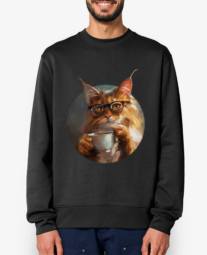 Sweat-shirt Illustration de Chat avec sa tasse de café Par KronoArt