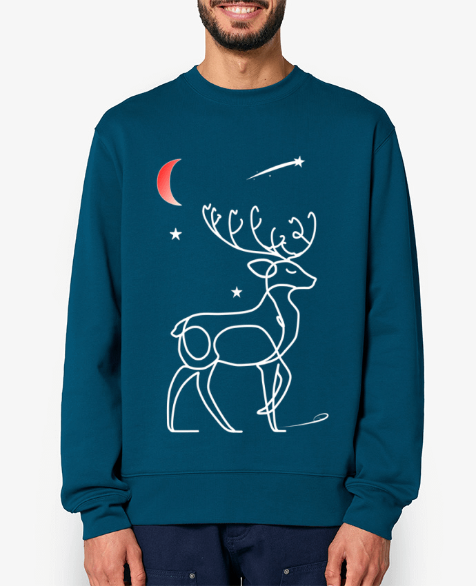 Sweat-shirt Renne blanc, Noël, étoile filante et lune rouge Par Bobraïs
