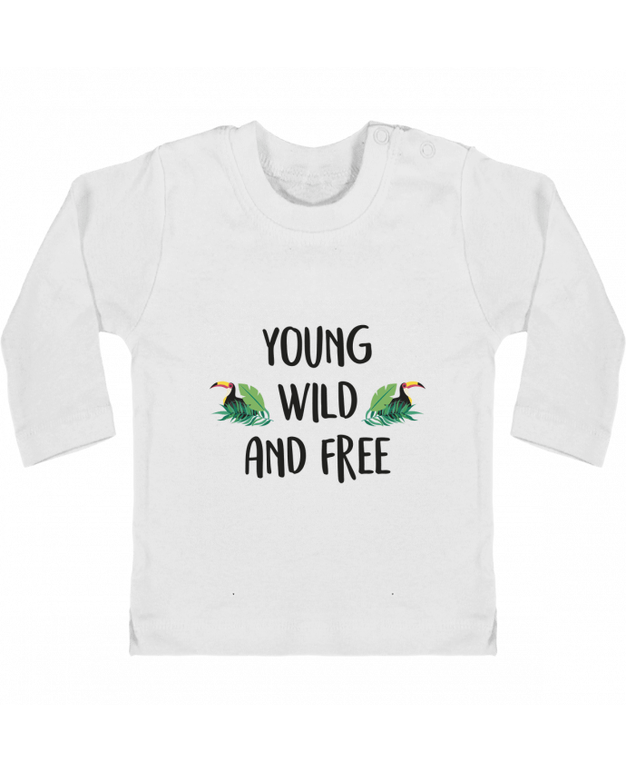 Baby T-shirt with press-studs long sleeve Young, Wild and Free manches longues du designer IDÉ'IN