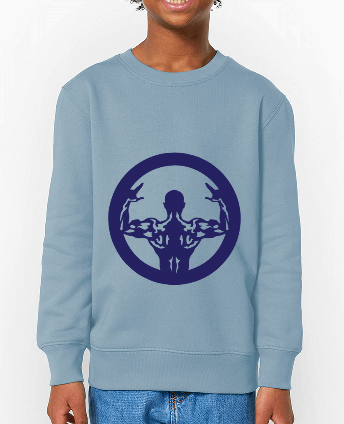 Sweat-shirt écoresponsable à col rond enfant bodybuilding musculation logo biceps pose Par  Achille