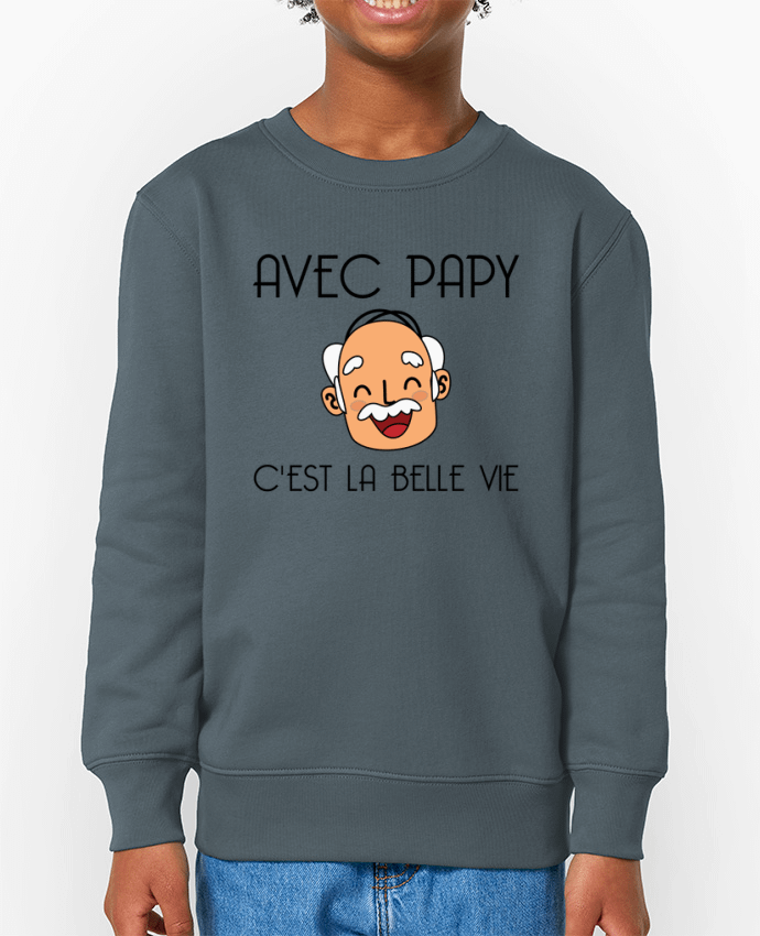 Sweat-shirt écoresponsable à col rond enfant Avec papy c'est la belle vie ! Par  tunetoo