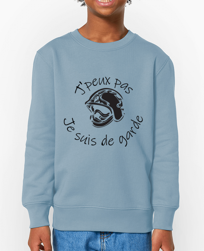 Sweat-shirt écoresponsable à col rond enfant pompier - j'peux pas je suis de garde Par  jorrie