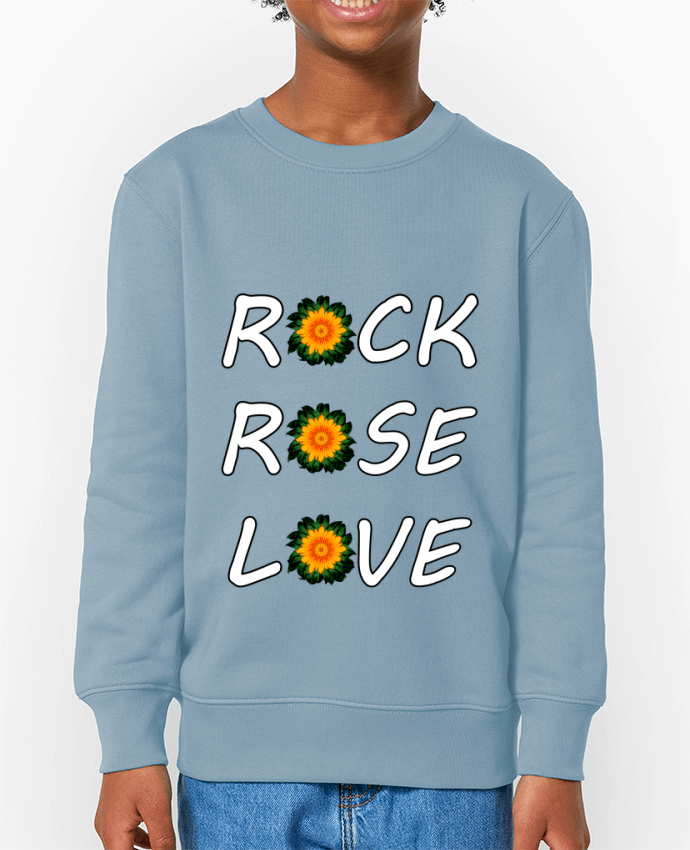Sweat-shirt écoresponsable à col rond enfant Rock, Rose, Love avec fleurs Oranges et Vertes Par  LV-CREATOR