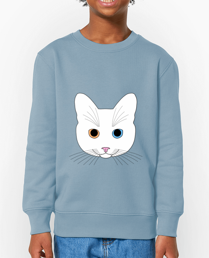 Sweat-shirt enfant Chat tête blanc yeux orange bleu Par  Finger L