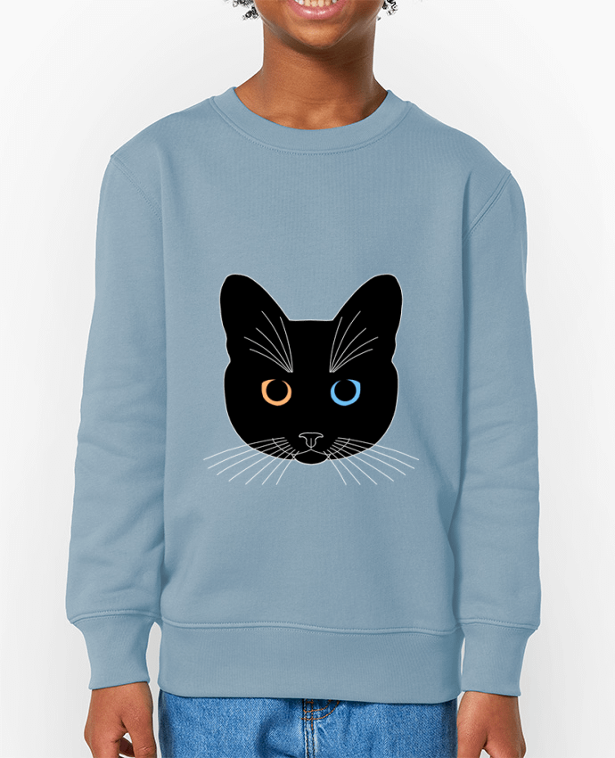 Sweat-shirt enfant Chat tête noir yeux orange bleu Par  Finger L