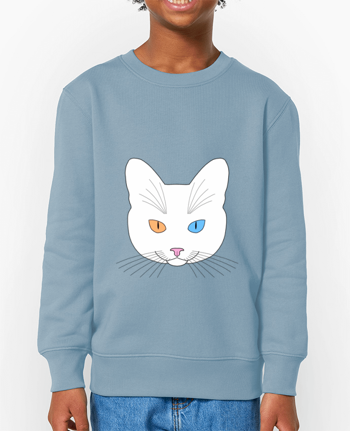 Sweat-shirt enfant Chat tête blanc yeux orange bleu Par  Finger L